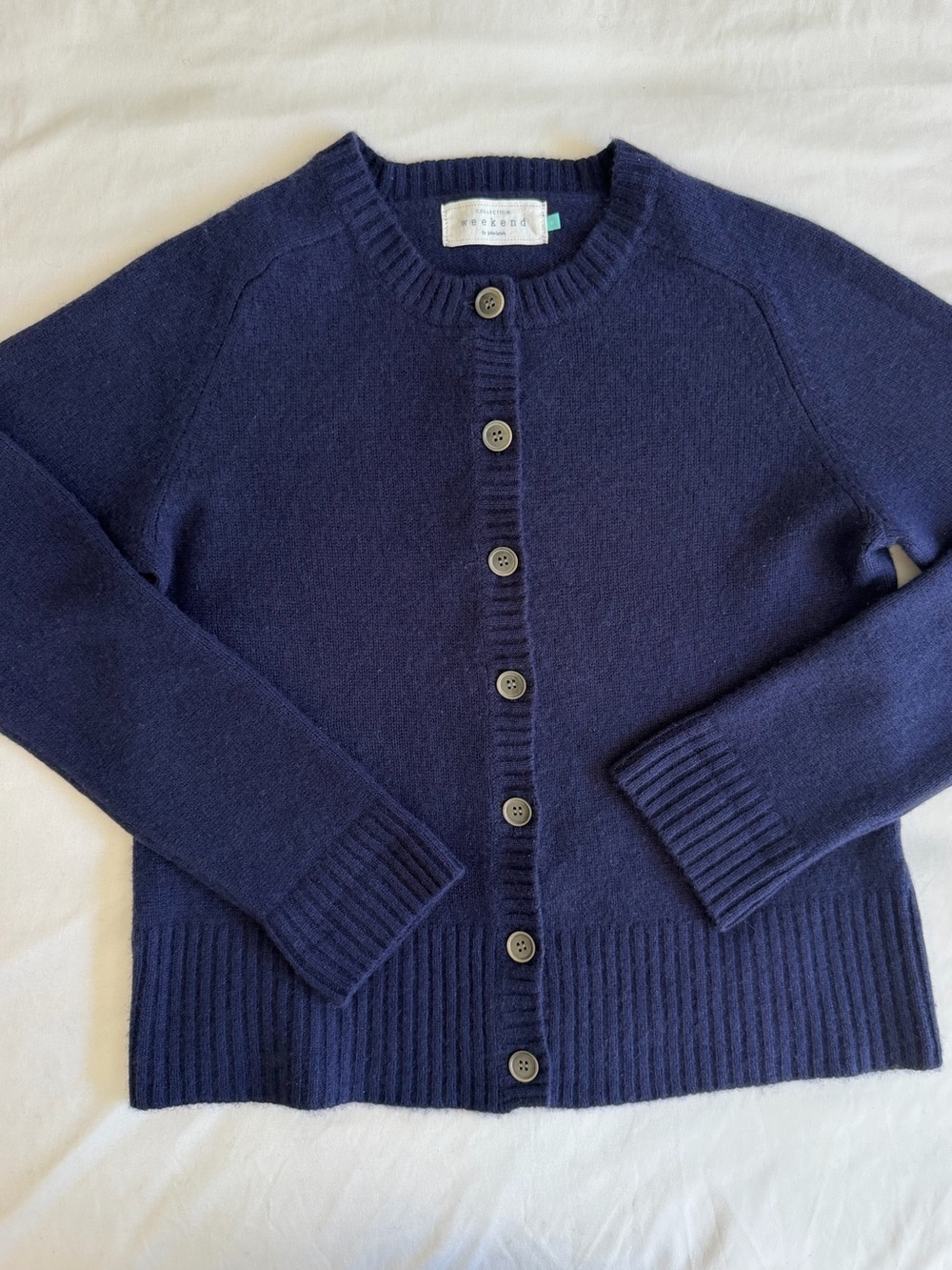 John Lewis Weekend 100% Cashmere Navy Blue Preppy Minimalist Cardigan